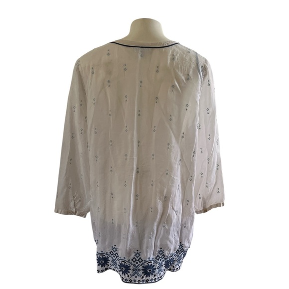 J.Jill White Blue Embroidered Boho Sheer Tunic Top Women’s S - Picture 4 of 13